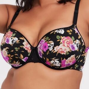 Torrid Curve Pink Black Skull & Flower Underwire Bra Size 42DDD
